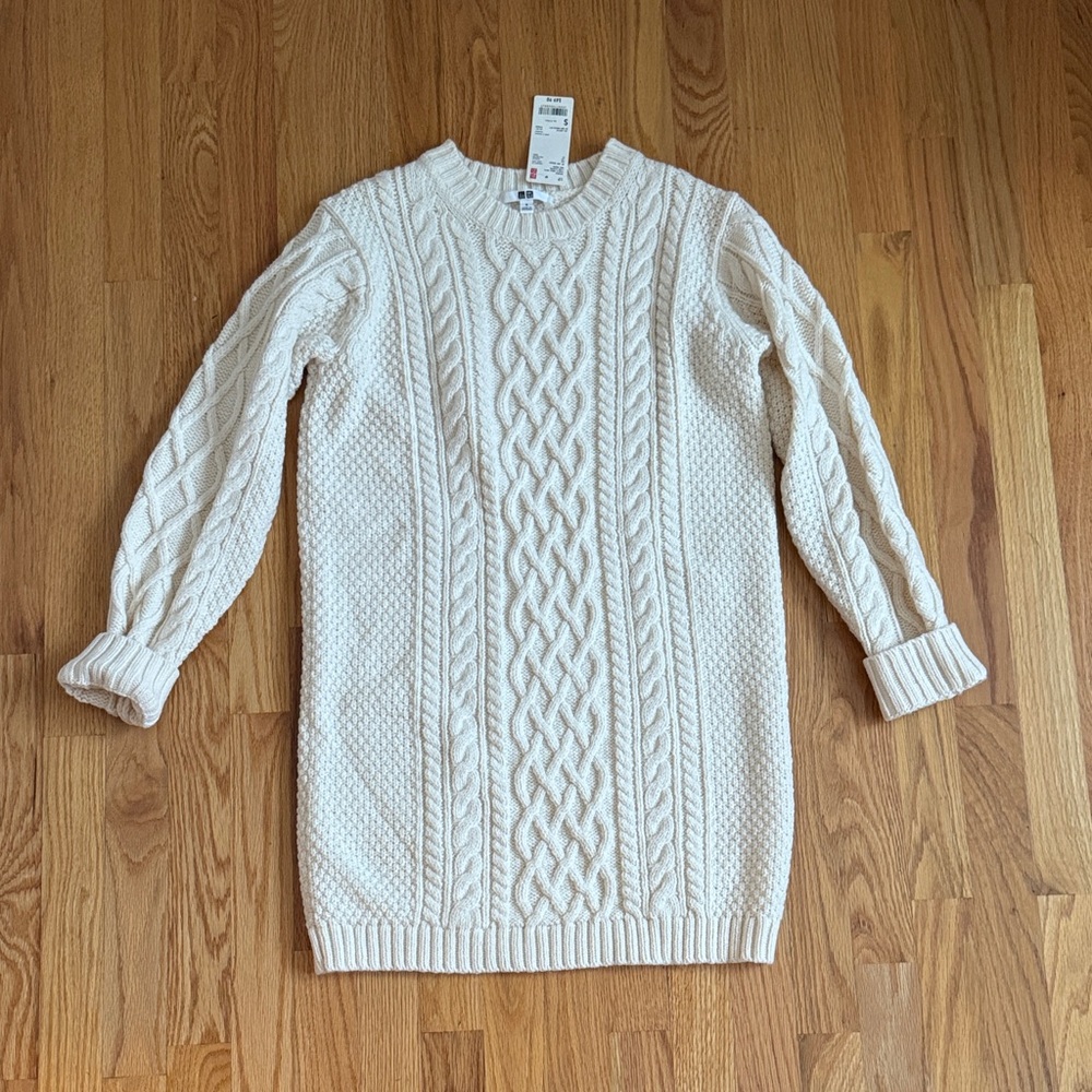Cozy Cream Cable Knit Sweater Dress